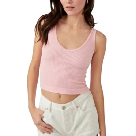 Free People x  Intimately pink solid rib brami crop top size L/XL - Picture 1 of 6